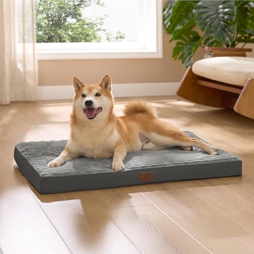 BEDSURE waschbares Hundebett für mittelgroße Hunde - 89x56x7cm Komfort Hundekissen mit Rutschfester Basis und abnehmbarem waschbarem Bezug, Eierkarton-Schaumstoff Hundematte, Grau