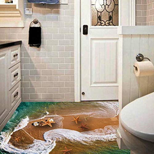 BIBITIME Blue Sea Gold Beach Wall Sticker Vivid Vinyl Starfish Decal for Bathroom Kitchen Floor Decorations Nursery Bedroom Kids Room Decor 19.6
