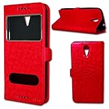 Funda de piel sintética de alta calidad con pespuntes visibles.