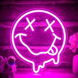 Melting Smile Face Neon Sign Melted Smile Neon Signs LED Sign for Wall Decor Dimmable Neon Smile Face Light Signs for Bedroom Kids Room Party Pink Wall Art Decor USB Powered Holiday Gift