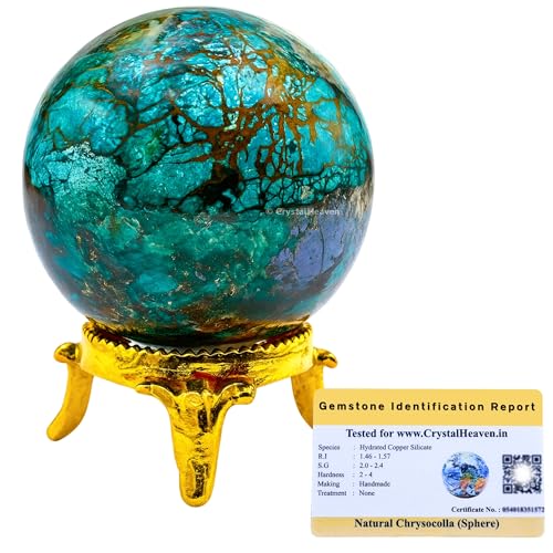 Image of Certified Chrysocolla Crystal Ball for Meditation - Premium Crystal Vastu Items for Home and Feng Shui Items for Good Luck - Ideal for Pooja Supplies and Spiritual Practices (2 inch Inch)
