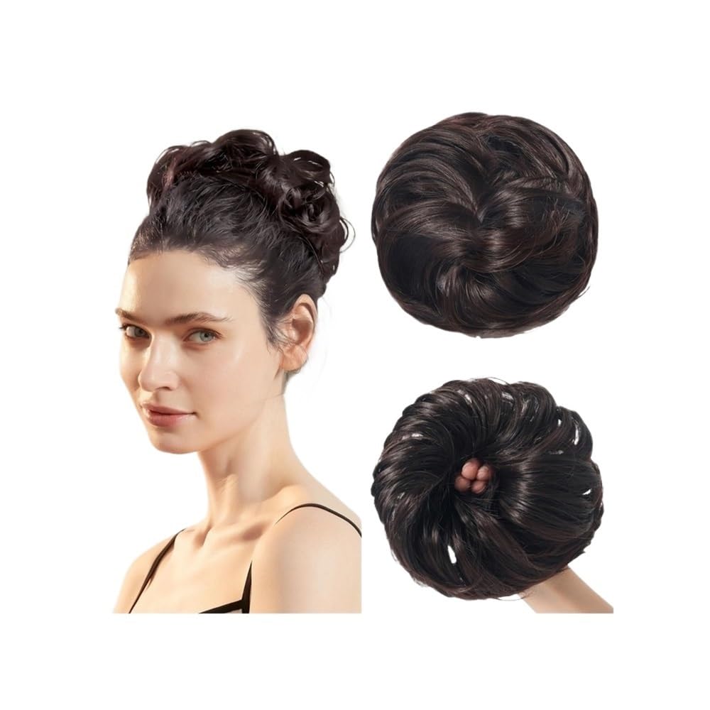 QRSTUVXZY Messy Bun Hair Piece Curly Synthetic Extensions Scrunchies Fake Chignon Updo Hairpieces for Women(Black Cherry)