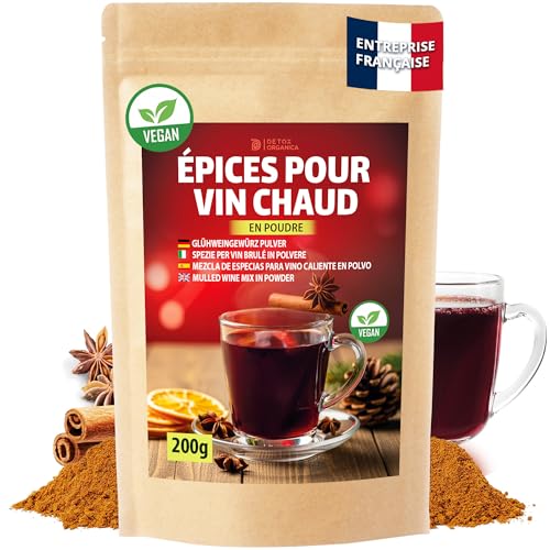 DETOX ORGANICA Vin chaud poudre - 200g Mélange d’épices naturelles Cannelle, Gingembre et autres – Préparation vin chaud maison, boissons chaudes hiver, jus de pomme chaud, infusion & desserts de Noël