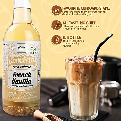 Skinny Food Co French Vanilla Coffee Syrup - Sugar Free 1L - Zero Calorie Coffee Syrup For Coffee, Tea, Hot Chocolate, Fruit, Protein Drinks - Vegan-Friendly, Gluten-Free & Fat-Free Skinny Food Co French Vanilla Coffee Syrup - Sugar Free 1L - Zero Calorie Coffee Syrup For Coffee, Tea, Hot Chocolate, Fruit, Protein Drinks - Vegan-Friendly, Gluten-Free & Fat-Free