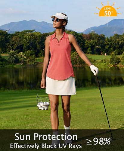 Image of PINSPARK Womens Golf Shirt UPF 50+ Sleeveless Collared Shirts Quick Dry Tennis Polo V-Neck Racerback Athletic Workout Tank