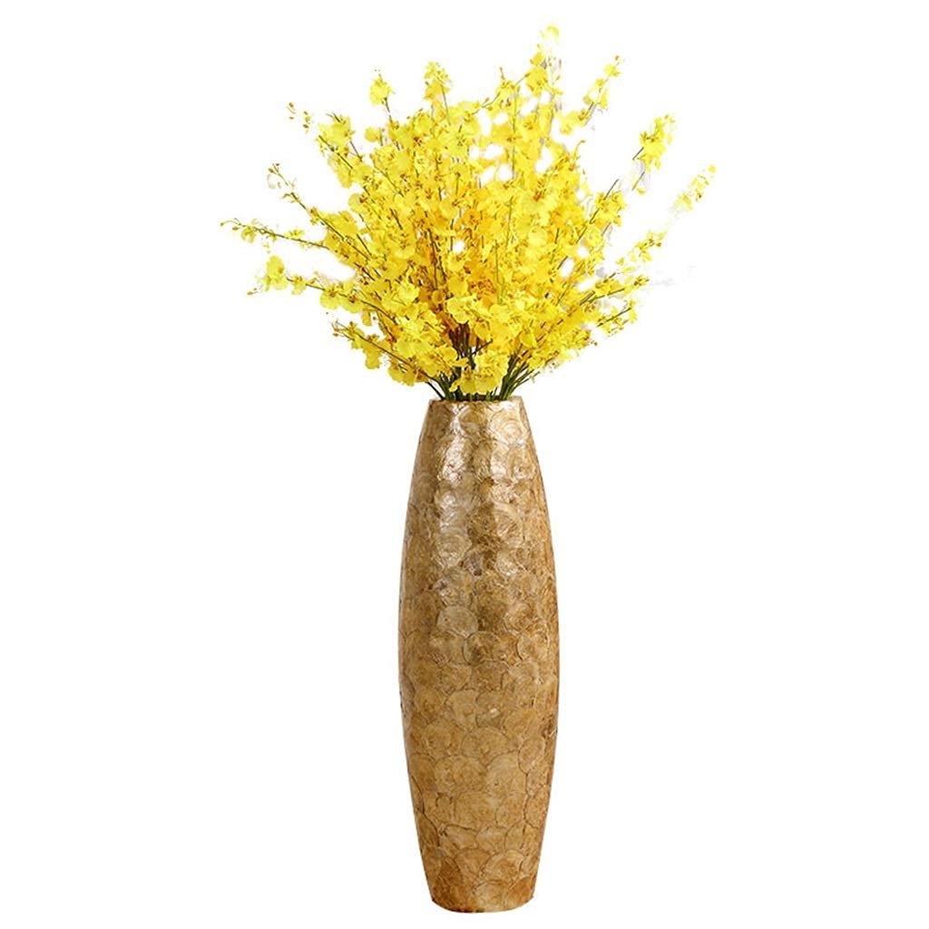 XDLEDMKIZ Artificial Flower in Pot Floor Standing Tall Golden Vase with Artificial Flower Yellow Dancing Lady Orchids,Modern Orchidsent for Wedding Home Office Party Deco