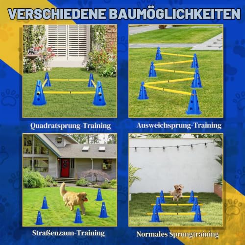 BHHTBB Agility Set Hunde Hürden Steckhürdenset Kinder, Hindernisse für Kinder Hunde Parcour zum Springen, Cavaletti Hund, 8 Kegel 23cm Höhe + 8 Stangen 80cm lang, für Trainingsübungen