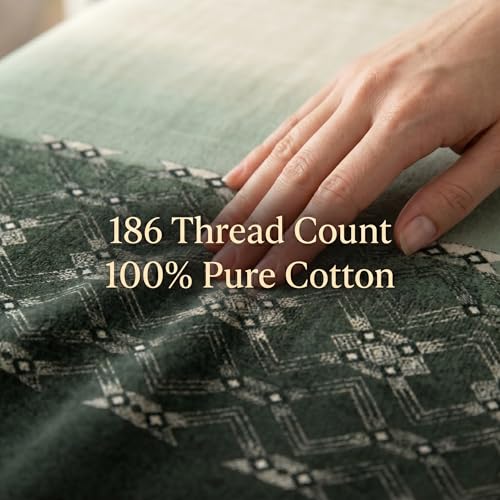 Image of Mafatlal 186 TC Autumn Delight Graceful Pure Cotton Single Flatsheet (60 x 90 Inch) | Breathable Summer Comfort | Wrinkle-Free Floral Bedsheet with 1 Pillow Cover, Luxe Green