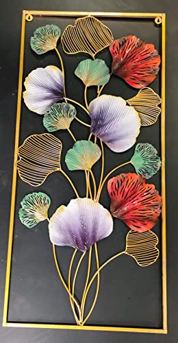 Image of Pinnacle Craft India Metal Multi Flower Design Wall Decor(48x22inch)| Flora Art Wall Decoration Painting | Wall-Mounted Sculpture | Hanging for Living Room, Office, Restuarant | Decoration Gifts