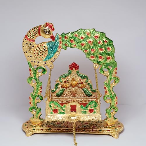 Image of KridayKraft Metal Laddu Gopal Jhulla Palana for Janmastmi Festive Gold Plated with Meenakri Work for Your Home, Temple Office,Gift Article.
