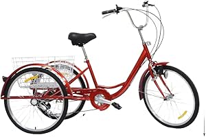 24 Zoll Dreirad Senioren Erwachsene Senioren Dreirad Fahrrad 6 Gang 3 Räder Bike Korb Licht Lastenfahrrad mit Licht Shimano LED Licht Cruise Bikes schwarz Silber rot