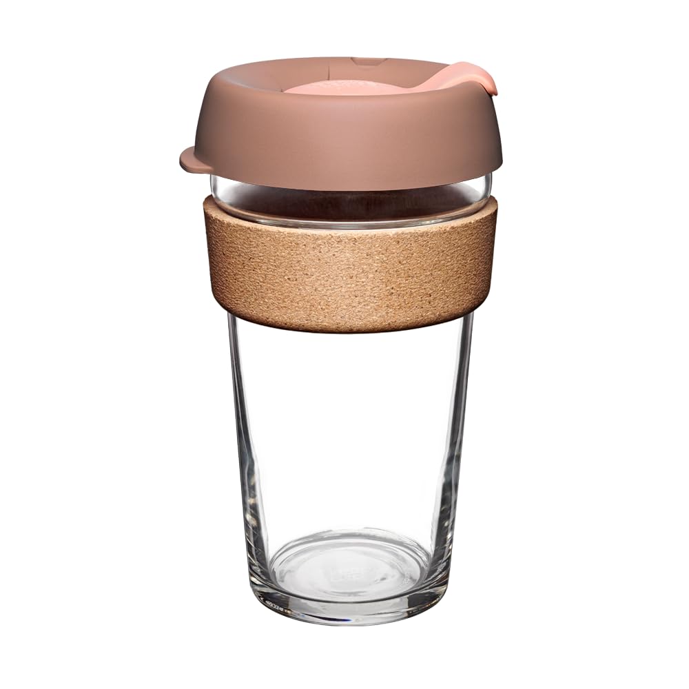KeepCup Brew Cork - Reusable Coffee Cup Tempered Glass and Natural Cork, L 16oz/454ml - Frappe