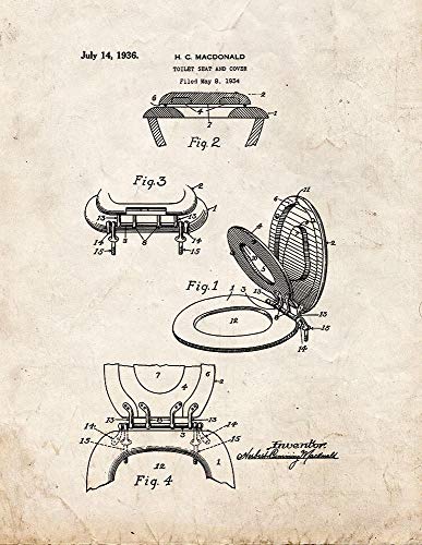 Toilet Seat And Cover Patent Print Old Look (8.5