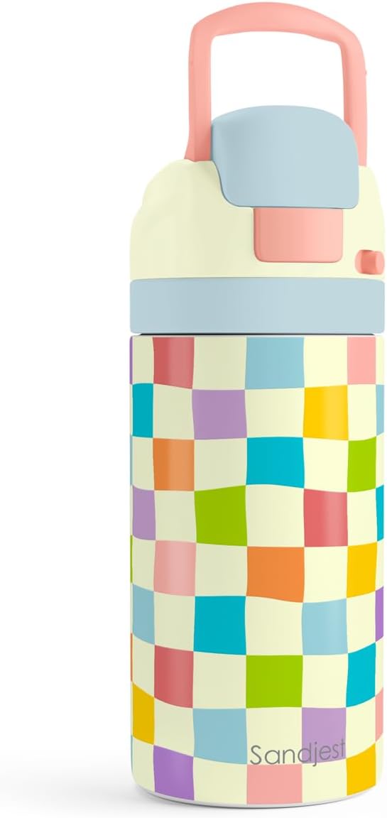 Checkered Kids Insulated Stainless Steel Water Bottle 16 Oz, Travel Tumbler for School, Sports for Girls, Birthday, Back to School