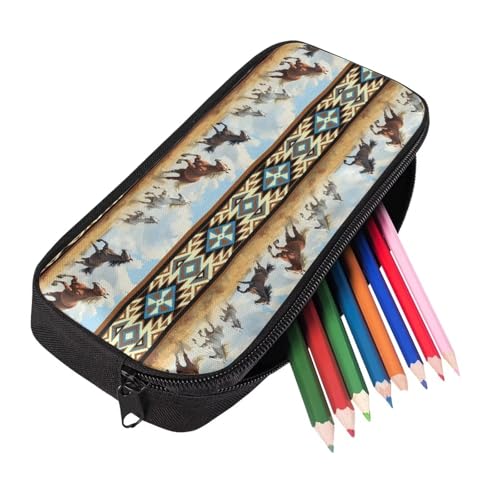 GIFTPUZZ Aztec Horses Pencil Case Organizer Dog Animal Print for Girls School Boys Lightweight Pen Bags Coin Purse Wallet2