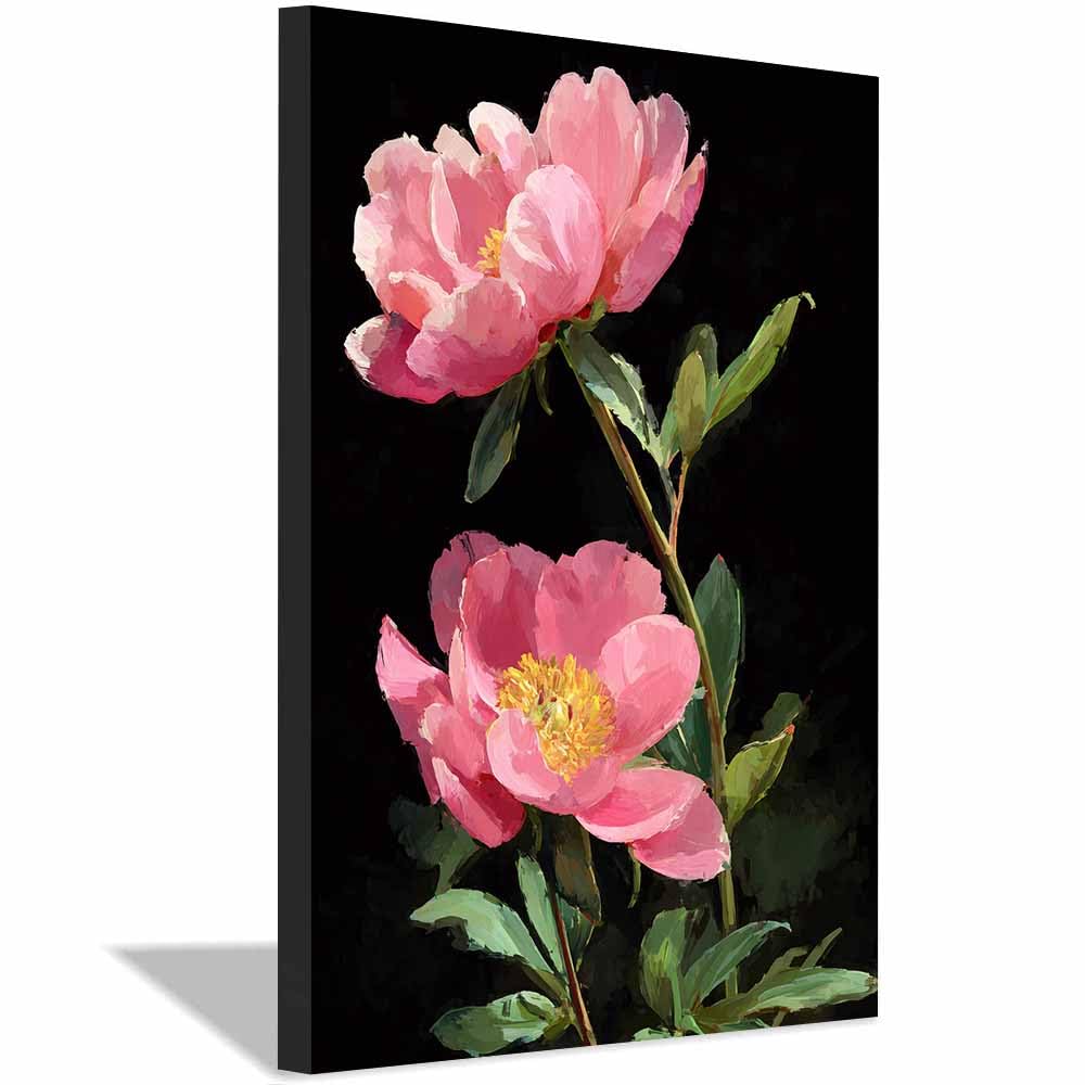 Xeniou Multicolor Flowers Wall Canvas Pink Peony Oil Painting Canvas Wall Art, For Bedroom Bathroom Living Room Home Wall Decor(Multicolor)-60X90cm Framed