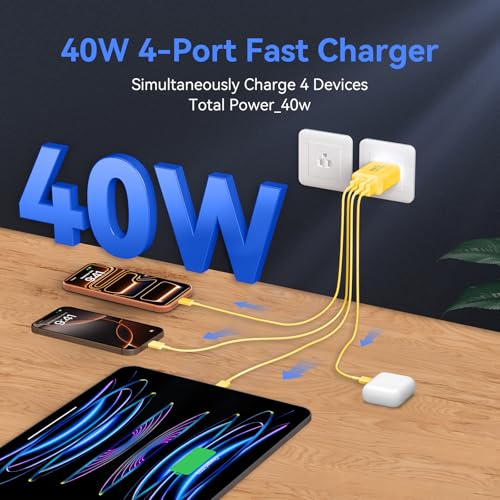 Image of USB C Wall Fast Charger Block, 40W 4-Port Type C Chargers Fast Charging Blocks PD Power Charger Adapter+QC 3.0 USB Multiport Charger Brick for Phone 17 /16 /15 /14 /13 /12 Pro Max, i-Pad, Galaxy S25-2Pack