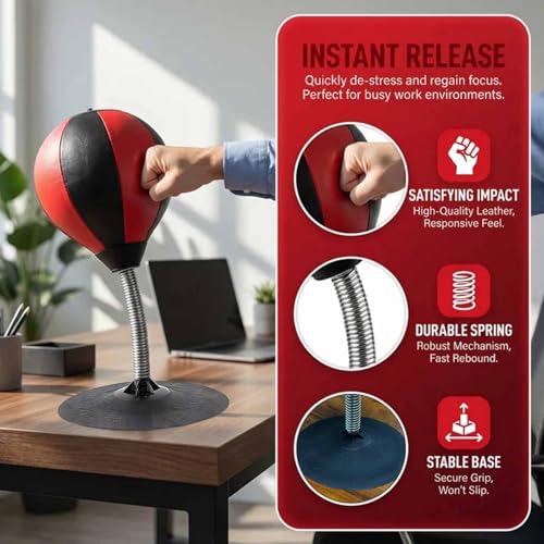 Desktop Punching Bag, Suction Cup Boxing Bag, Strong Suction Power, Soft and Hand Friendly Material, Safe for Injury Free Punches, Quick Inflation for Immediate Use