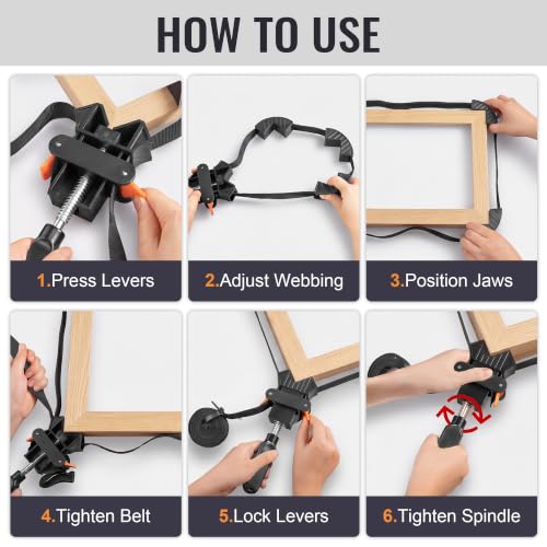 Image of Feekoon 13 FT Belt Band Strap Clamps for Woodworking, Quick Release Band Clamps with 4 Corner Claws, Thick and Sturdy Belt Clamp, Adjustable Picture Frame Clamp Tool (12 Pack)