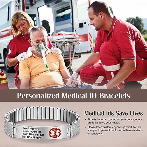 Jewelstruck 7.5 to 9.8 Inches Medical Alert Bracelet for Women Men Medical Bracelet Emergency ID Bracelets Free Engraved Personalized Medic Alert Bracelet for Adult2