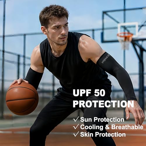 Image of YQXCC 4 Pairs UV Sun Protection Arm Sleeves - Tattoo Cover Up - UPF 50 Sports Compression Cooling Sleeve for Men & Women