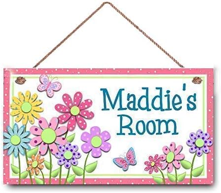 INNAPER Personalised Name Kids Bedroom Door Sign, Daisy Flowers Wall Art Sign, Custom Wooden Signs Girl Name Hanging Décor (ROOM219)