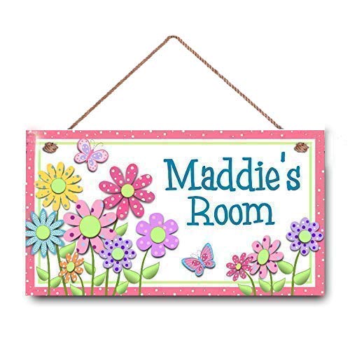 Innaper Personalised Name Kids Bedroom Door Sign, Daisy Flowers Wall Art Sign, Custom Wooden Signs Girl Name Hanging Décor (Room219) #TOP14