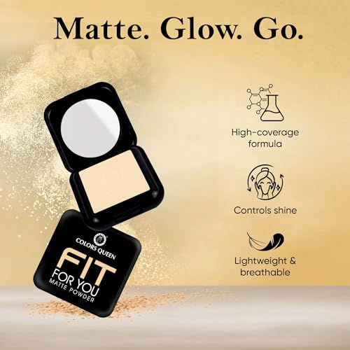 Image of Colors Queen Fit for U Matte Compact Powder with SPF | 2 in 1 Oil Free Compact, UV Protection, Pore Minimizing, Blends Effortlessly | Face Compact for Women (03 - Golden Sand)