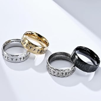 Anello circolare con rune vichinghe in acciaio inossidabile da uomo nordico, anello per pollice con amuleto di Odino lucido fatto a mano, fede nuziale con fascino medievale per ragazzi