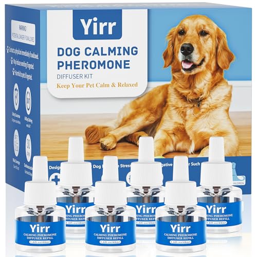 Yirr Dog Calming Diffuser Refills Puppy Pheromones Calming Diffuser Relaxing Pheromone for Dogs Relief Stress Anxiety Fighting Scratching Barking Fit All Common Diffusers Plug in 6 Pack(48ml)