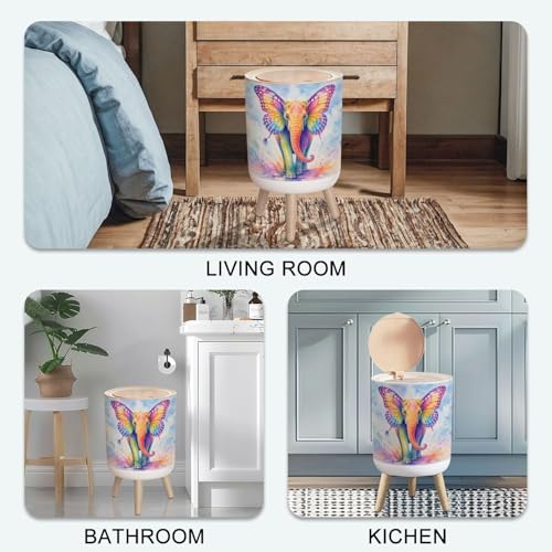 Caneca de basura pequeña con tapa 7L y patas de madera miniatura 7