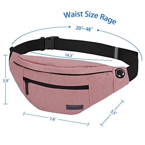 Image of Large Pink Fanny Pack Cross Body Belt Bag with 4-Zipper Pockets Adjustable Straps Waist for Women Girl,Gifts for Enjoy Festival Sports Yoga Workout Traveling Running Casual Hands-Free Wallets