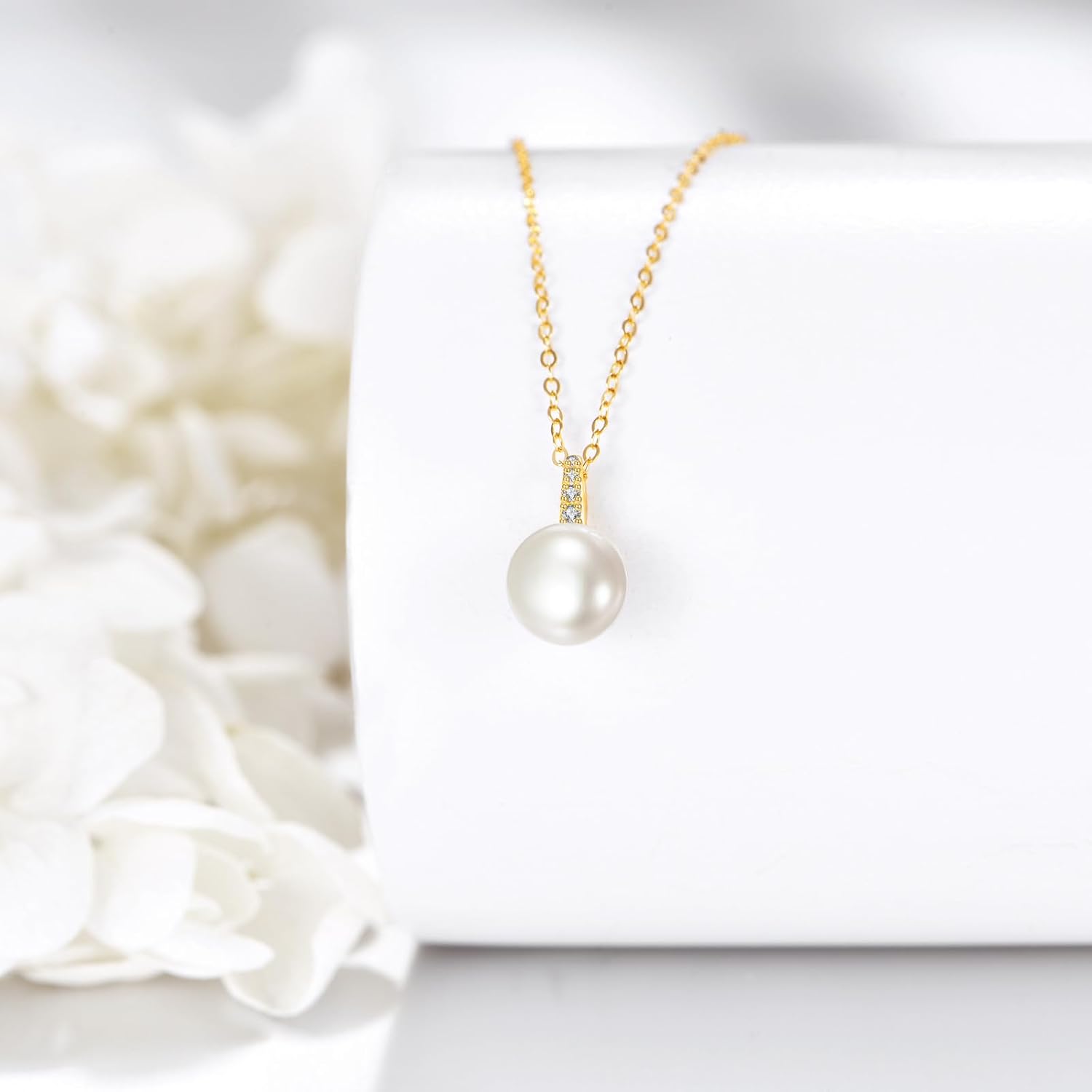 DOVRAN 14K Solid Gold Freshwater Pearl/Opal Necklace 14K Gold Pearl Necklace Pendant Gold Jewerly Gift for Women