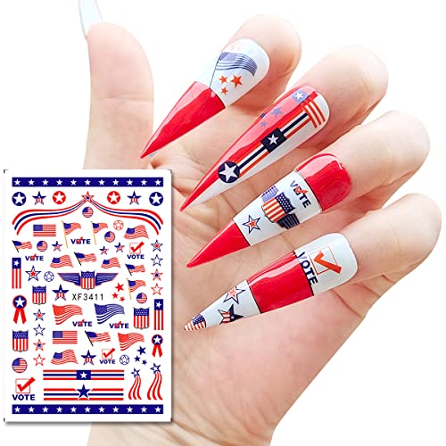 4Th Of July Patriotic Nail Stickers Decals Independence Day Party Favors Nail Supplies With Red Blue Stars American Flag Heart Love Usa Nail Stickers For Nail Art Perfect Nail Accessories 3D Self-Adhesive Design Nail Decoration For Women 8 Sheets #TOP4