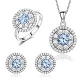 925 Juego de Joyas de Plata esterlina, Conjuntos de joyería Elegantes para Mujeres Collar de Pendientes de Plata y joyería de Anillo