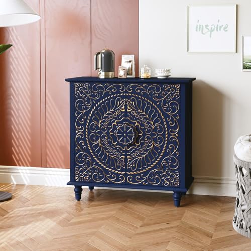 HOLTICO Aparador para salón, cocina, cómoda con 2 puertas, armario de almacenamiento para salón, cocina, comedor (azul)