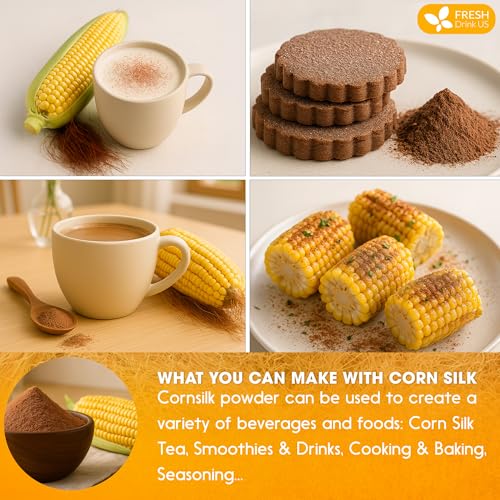 Image of FreshDrinkUS, Corn Silk Powder 8oz - Premium Herbal Ingredient, Pure Ground Corn Silk for Tea, Smoothies & Culinary Use - Resealable Pouch