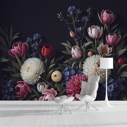Papel pintado 3D de lujo efecto seda con elegante motivos florales de gran pared 2