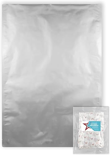 PackFreshUSA: 5-Gallon (20" x 30") AirTight Mylar Bags - 2000cc High-Capacity Oxygen Absorbers Long-Term Food Storage – Heavy Duty 5.5 Mil Thick (Per Side) - Heat Sealable - Food Grade - Pack of 5