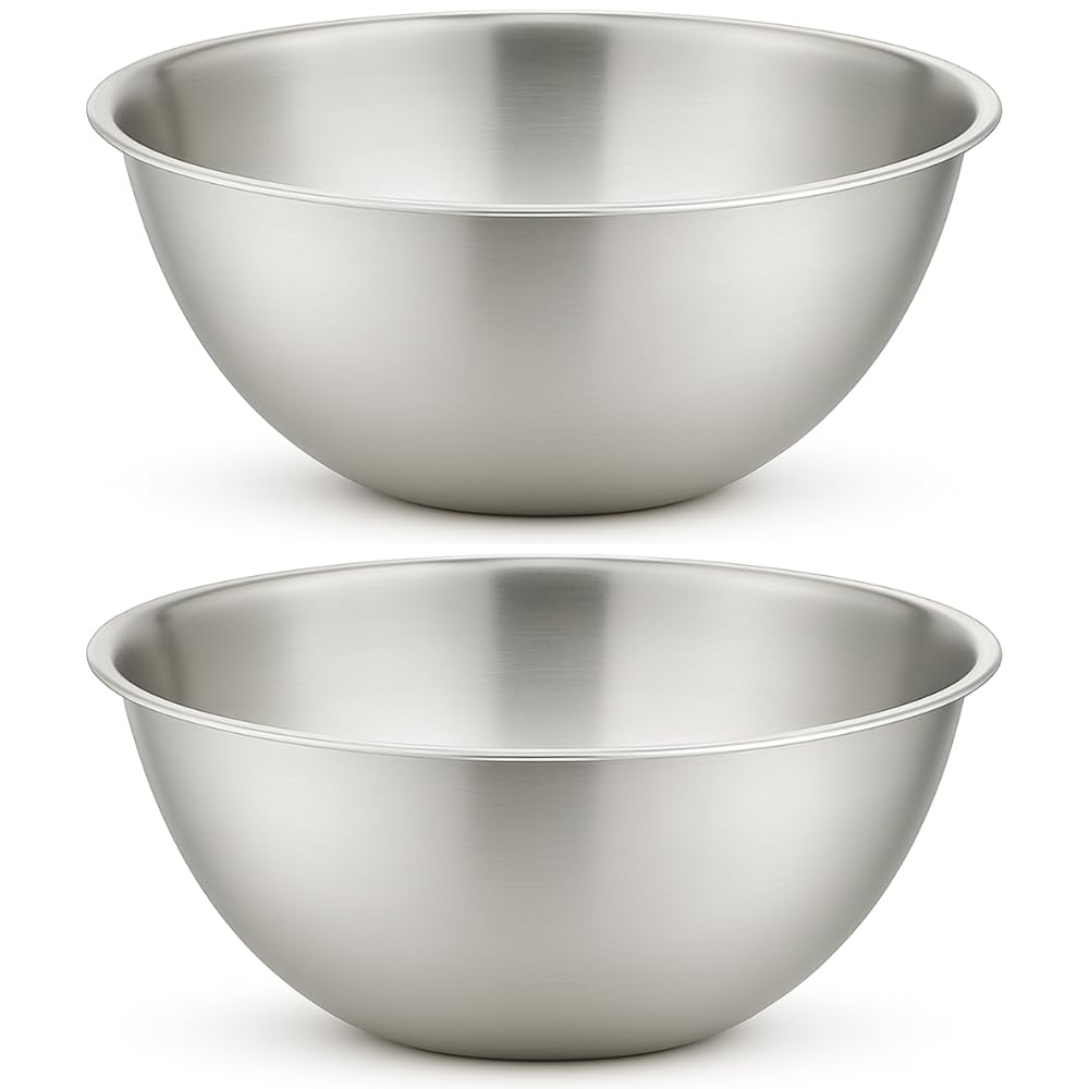 eMKay® Pack of 2 Stainless Steel Mixing Bowl 20CM | Mirror Polished Nesting Bowl for Baking Cooking & Food PREP | Lightweight DEEP Metal Bowl | Dishwasher Safe Stackable Rust Resistant
