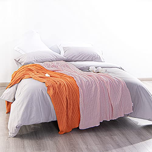 Ntbay 100% Pure Cotton Cable Knit Throw Blanket, Super Soft Warm 51X67 Knitted Throw Blanket For Couch, Sofa, Chair, Bed - Extra Cozy, Machine Washable, Comfortable Home Decor, Orange #TOP6