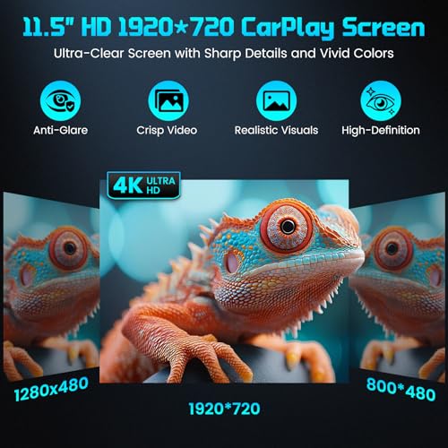 Image of 11.5 inch Largest Wireless CarPlay Screen for Car, Apple CarPlay & Android Auto IPS Touchscreen with 4K Front & 4K Interior Dash Cam, 1080P Backup Cam, Bluetooth, Navigation, Mirror Link, Voice Control,FM