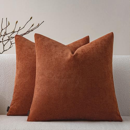 Image of a moment Pack of 2 Decorative Chenille Throw Pillow Covers with Twill Cushion Covers for Sofa Living Room Couch Bed 26x26 Inch,Rust
