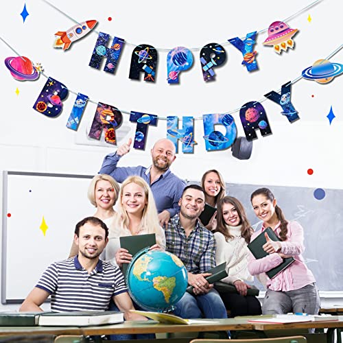 Image of SUNBEAUTY Universe Outer Space Theme Birthday Banner Galaxy Happy Birthday Party Decoration Space Birthday Decorations Solar System Decoration | Pre-Strung