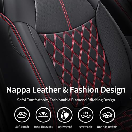 Image of Huidasource Custom Fit RAV4 Front Seat Covers, Waterproof Interior Car Seat Accessories Fit for 19-24 Toyota Rav4 XLE LE XLE Premium Limited(Not for Hybrid /Adventure /TRD Off-Road /Prime, Black&Red)