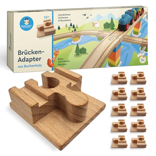 Gutenstein® BRIO-DUPLO-Adapter – Verbinde Holzschienen & DUPLO für kreative Holzeisenbahn-Brücken – Buchenholz, Premium Holzeisenbahn-Zubehör (10 STK)