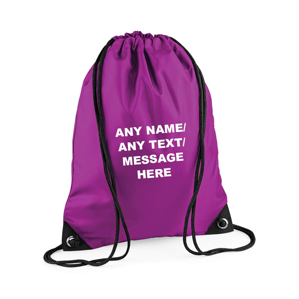 Getagift Personalised with your Own Any Name/Message/Text Premium Drawstring Bag, PE Gym Kit School, Swimming, Birthday/Secret Santa, PE Kids Sport Rucksack. (Magenta)
