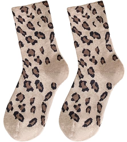 Image of Women's Leopard Animal Cheetah Print Crew Ankle Cotton Socks Size 5-9