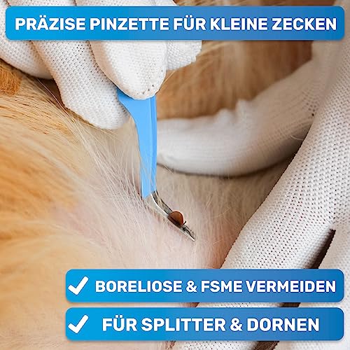 BluePet 2in1 Zeckenpinzette für Hunde, Katze, Pferd & Mensch I Edelstahl Zeckenzange mit Case I Zeckenhebel als Solider Zeckenentferner I Alternative zu Zeckenpinzette, Zeckendreher & Zeckenmittel