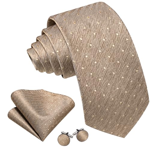 Image of Barry.Wang Ties for Men Silk Tie Sets Polka Dot Woven Necktie Pocket Square Cufflinks Business Wedding